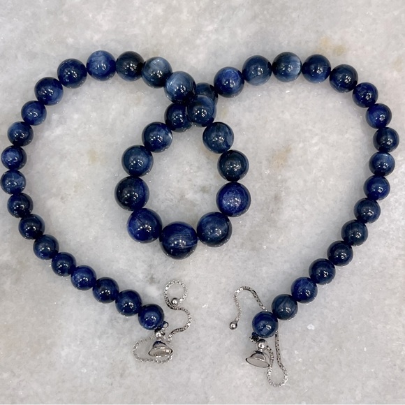 RARE HIMALAYAN Kyanite Beaded Sterling Silver Necklace - Picture 4 of 13